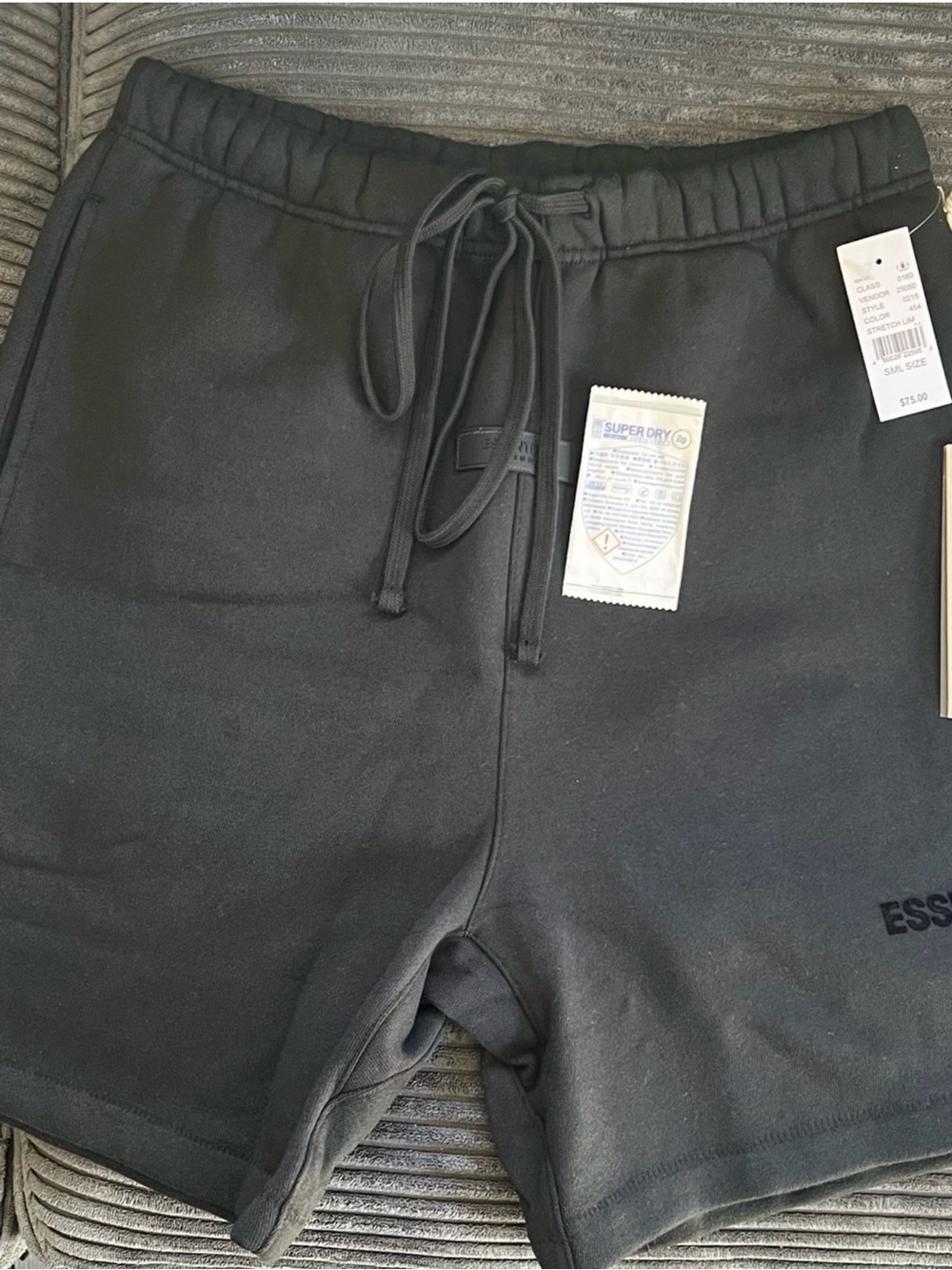 Essentials Black Elastic-Waist Fleece Shorts
